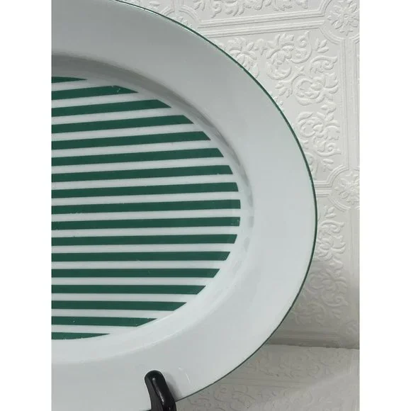 Rauschert Culinary Editions Porcelain Service Platter 14 Inch Green White Stripe
